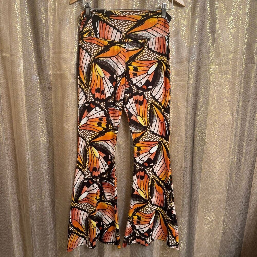 Earthbound Trading Co. Soft Monarch Butterfly Flare Pants Leggings Medium